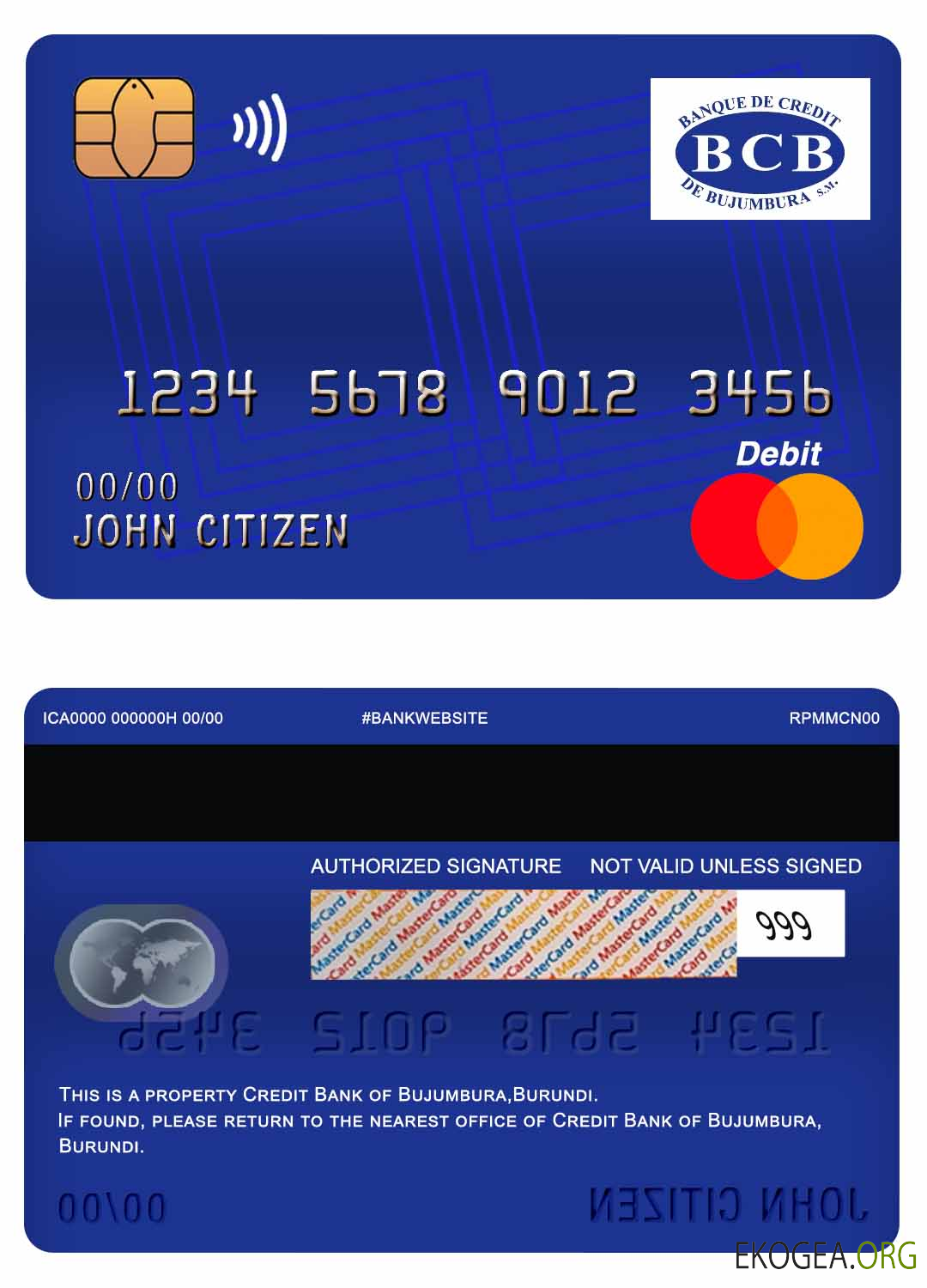 Carte de débit principale de la Burundi Credit Bank de Bujumbura
